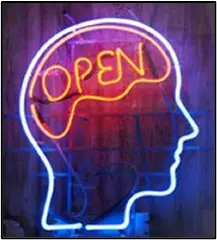 A neon sign of an open mind with the word " open ".