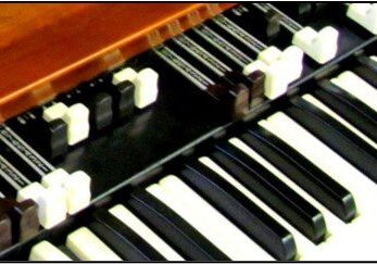 Stops on an Organ Picture shows organ slides or stops.
